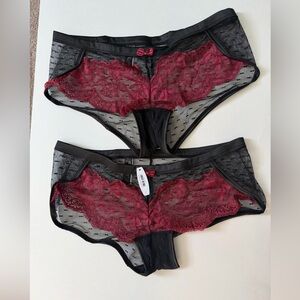 Set of 2 Womens NEW Adore Me Panties Black Red Lace sz L Sheer